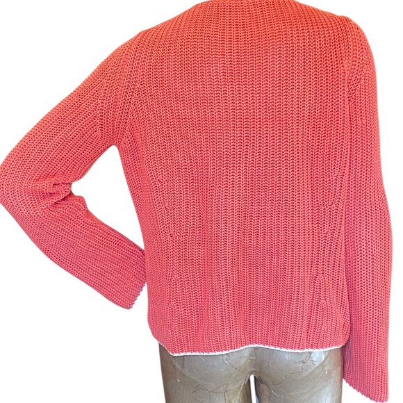 Lorena Antoniazzi  Italian Cotton V-Neck Sweater M Coral & Cream 270N - Picture 4 of 7